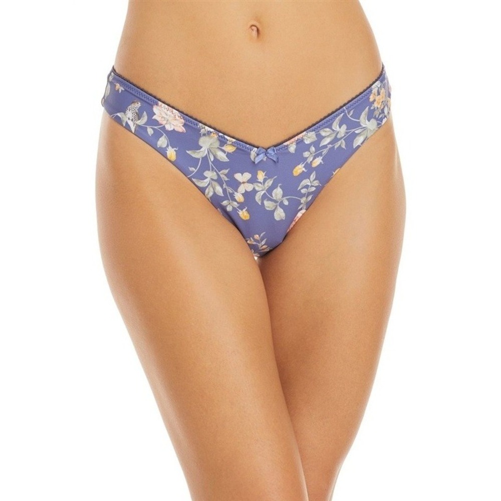 NWT We Wore What Picot Delilah L Blue Floral Cheeky Bikini Swim Bottom #99341
